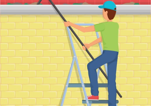 An illustration of a man performing professional Gutter Cleaning in Pekin IL
